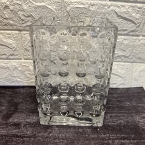 Mid Century Modern Bubble Glass Vase • Quilted Optic Clear • Rectangular 8"